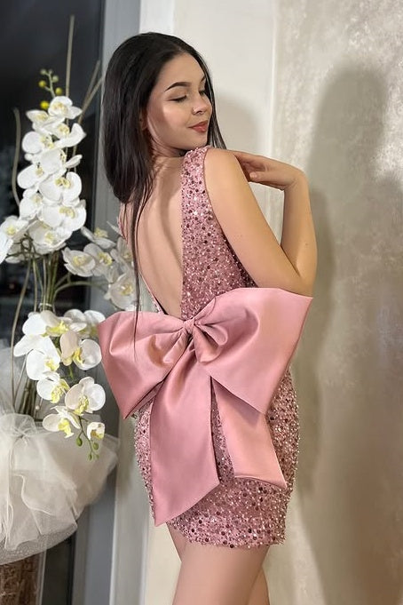 Pink V-Neck Backless Two Piece Two Tone Long Party Prom Dress