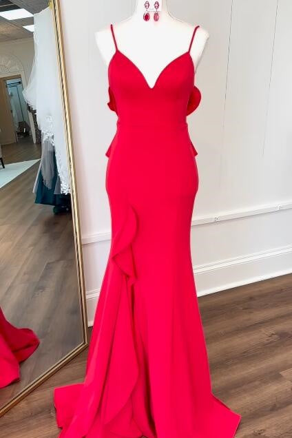 Red Sweetheart Sleeveless Mermaid Ruffled Party Prom Dress
