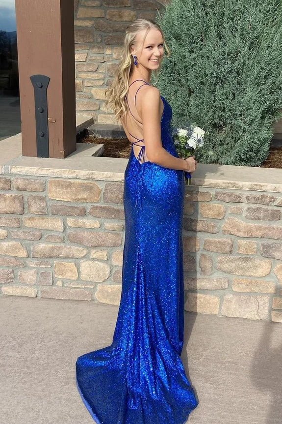 Royal Blue Bateau Lace Up Mermaid Modest Party Prom Dress