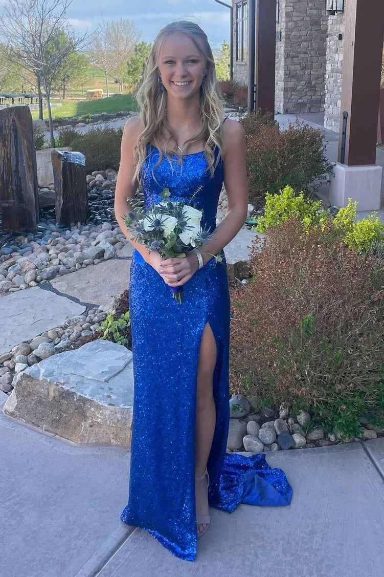 Royal Blue Bateau Lace Up Mermaid Modest Party Prom Dress
