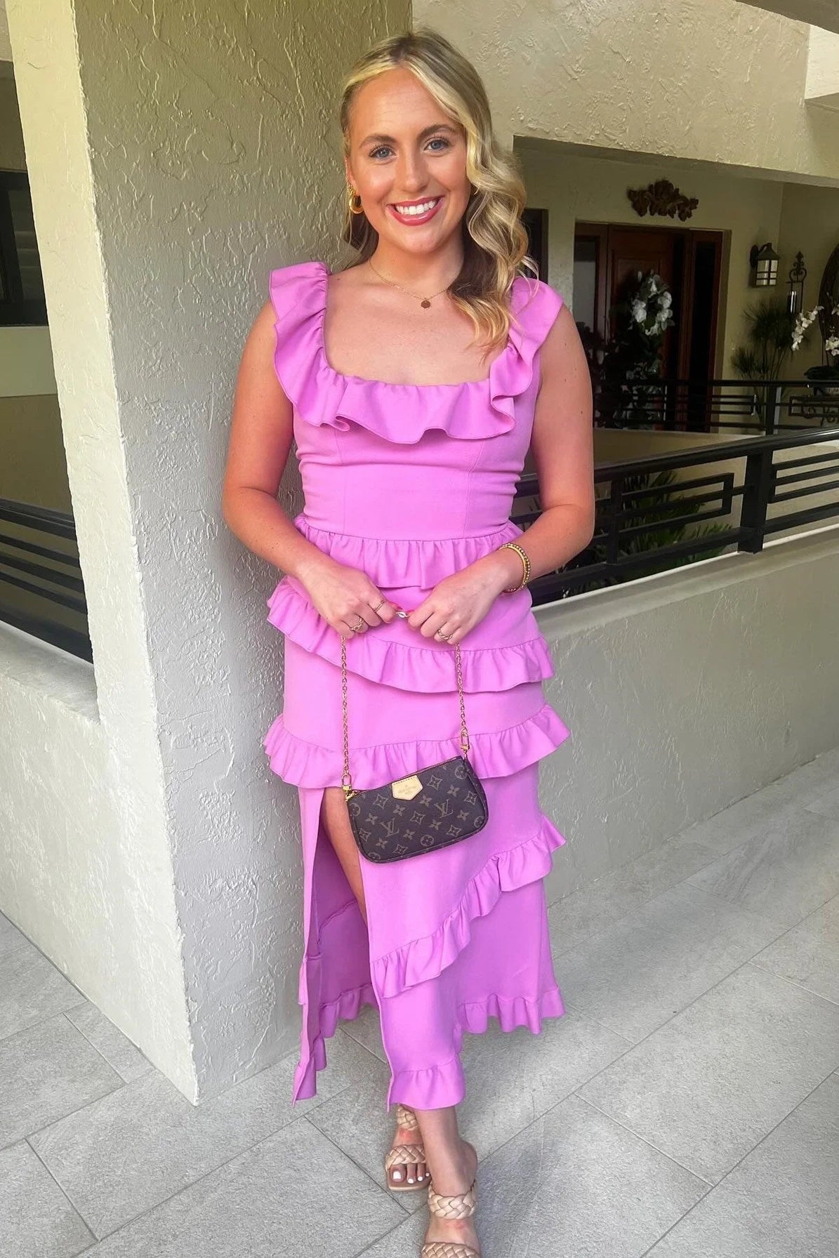 Ruffled Square Sleeveless Fitted Tiered Beidesmaid Dress