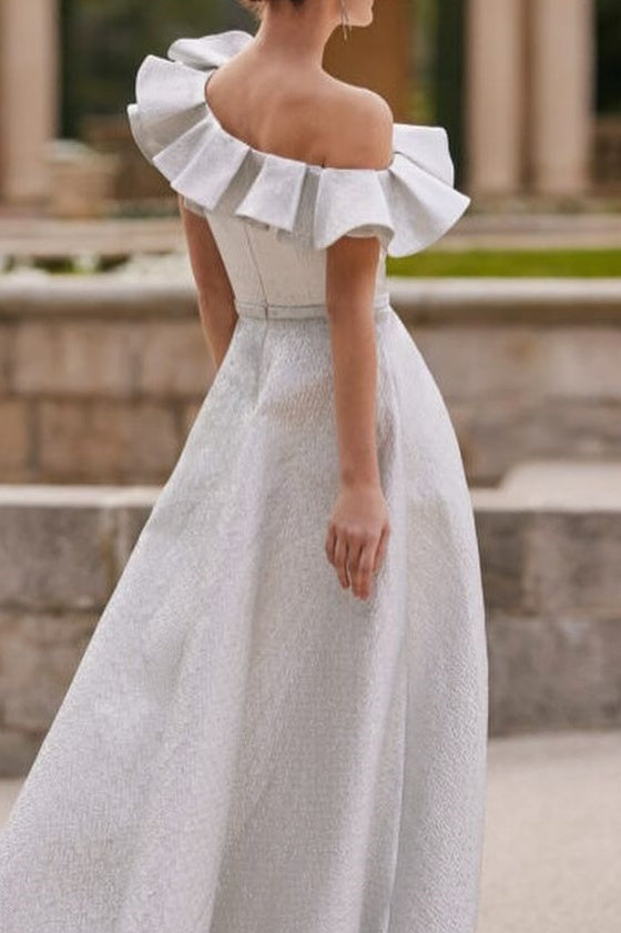 Satin A-Line Asymmetrical Off-Shoulder Ruffled Empire Mother Of Brides Dress