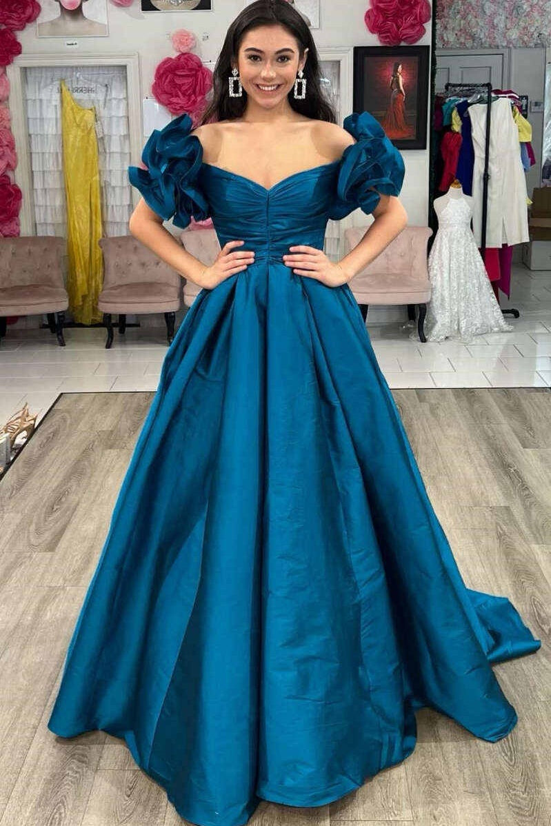 Satin A-Line Empire Sweetheart Ruffled Party Prom Dress