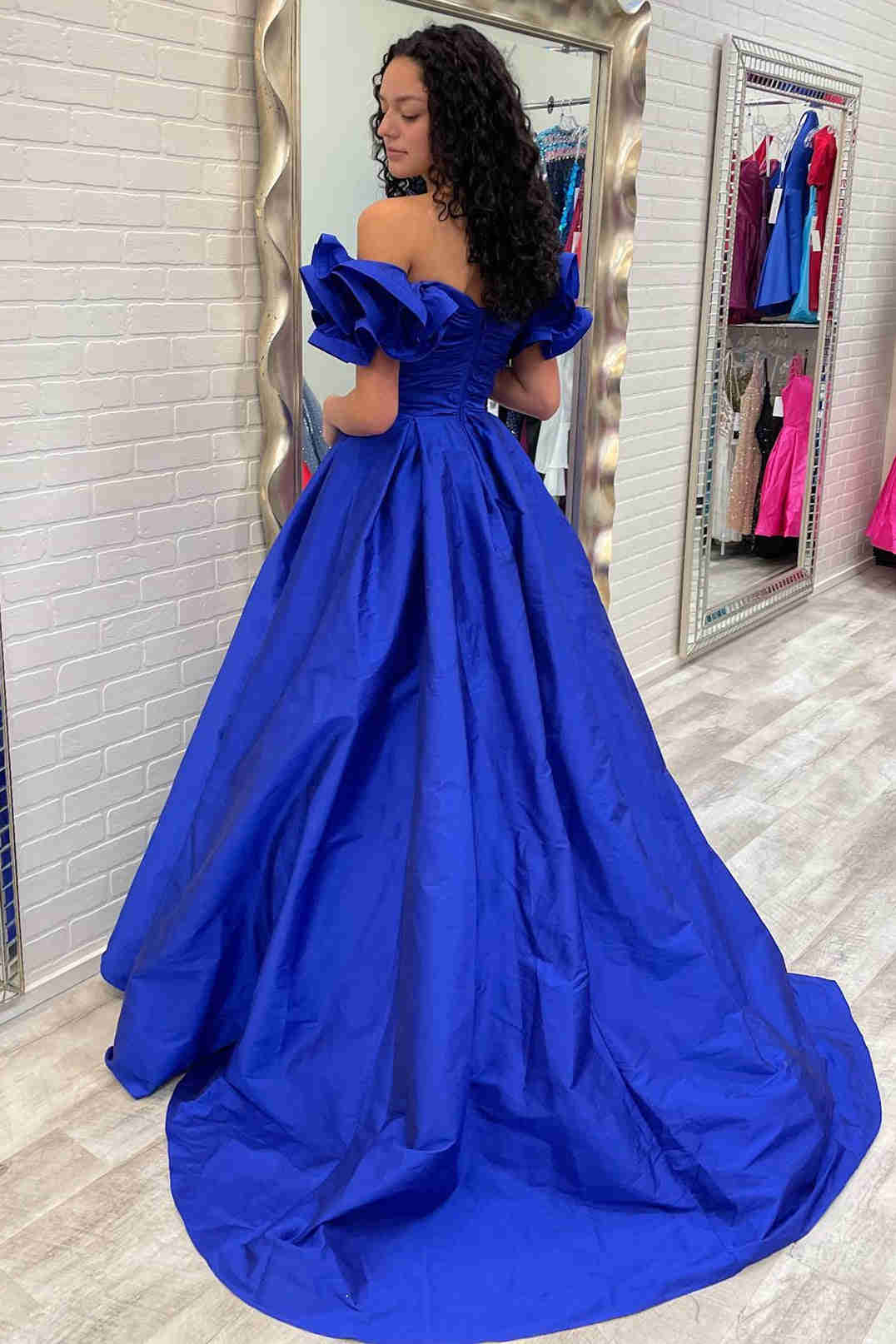 Satin A-Line Empire Sweetheart Ruffled Party Prom Dress