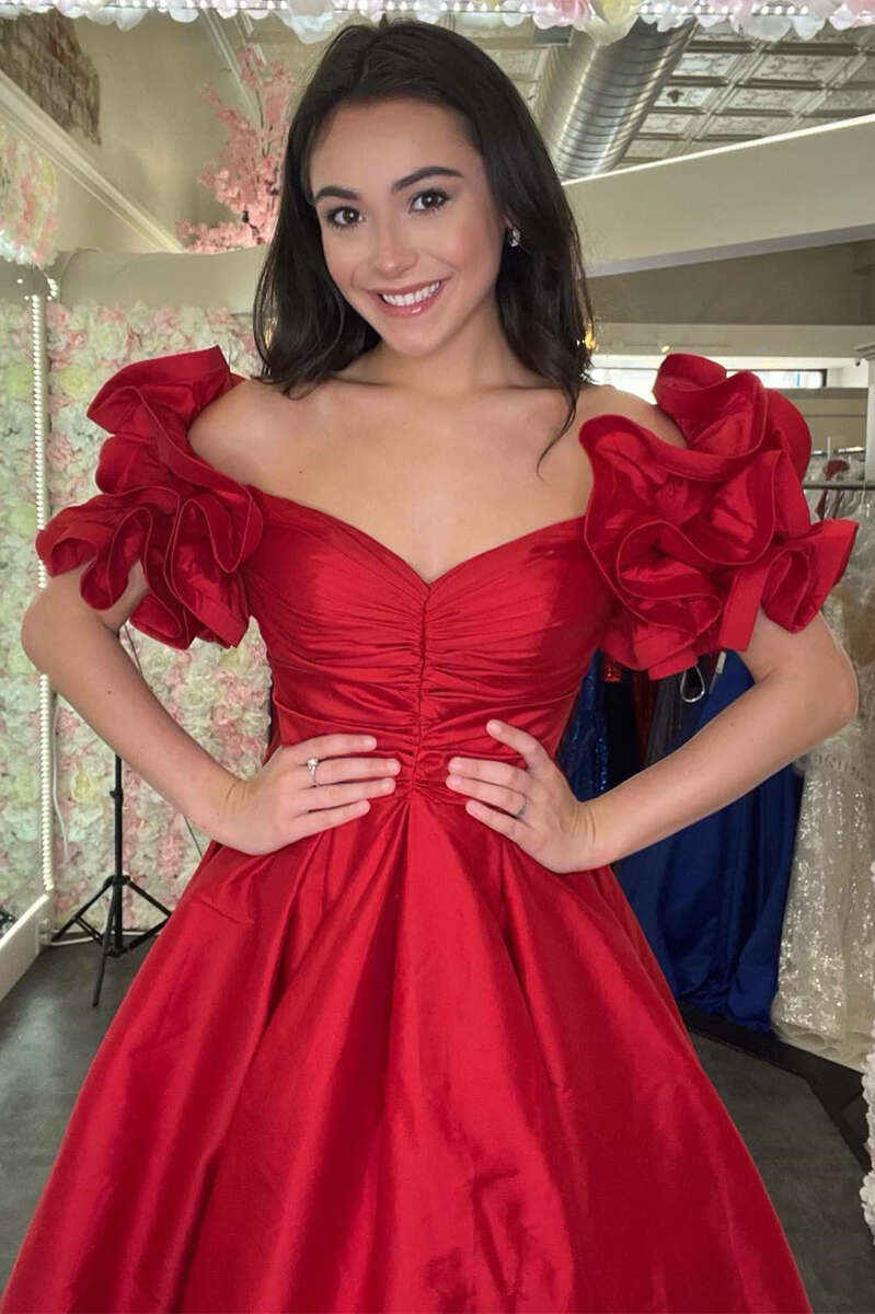 Satin A-Line Empire Sweetheart Ruffled Party Prom Dress