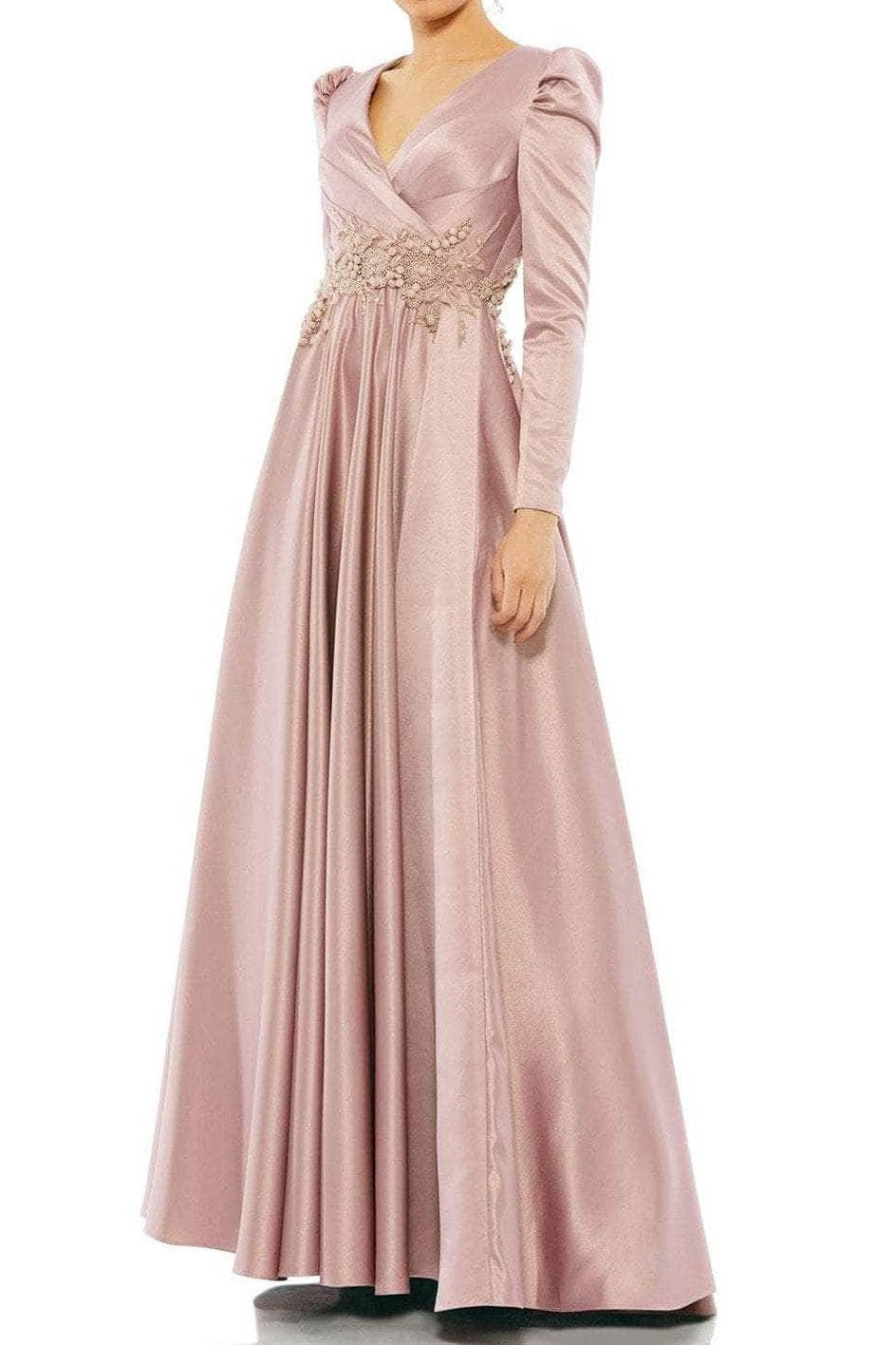 Satin A-Line Long Sleeves V-Neck Mother Of Brides Dress