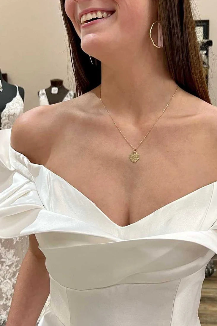 Satin A-Line Off-Shoulder With Pockets Wedding Dress