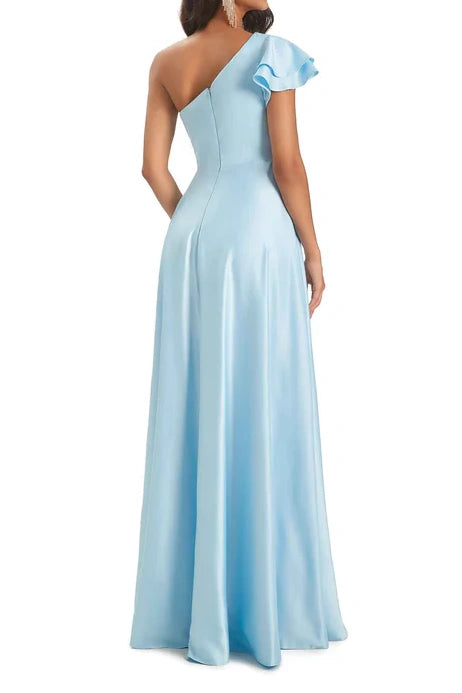 Satin A-Line One Shoulder Ruffled Bridesmaid Dress