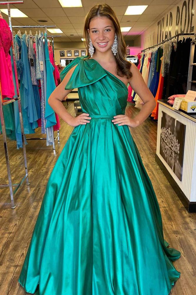 Satin A-Line One Shoulder Sleeveless Empire Formal Party Dress Movousdress Satin A-Line One Shoulder Sleeveless Empire Formal Party Dress Movousdress