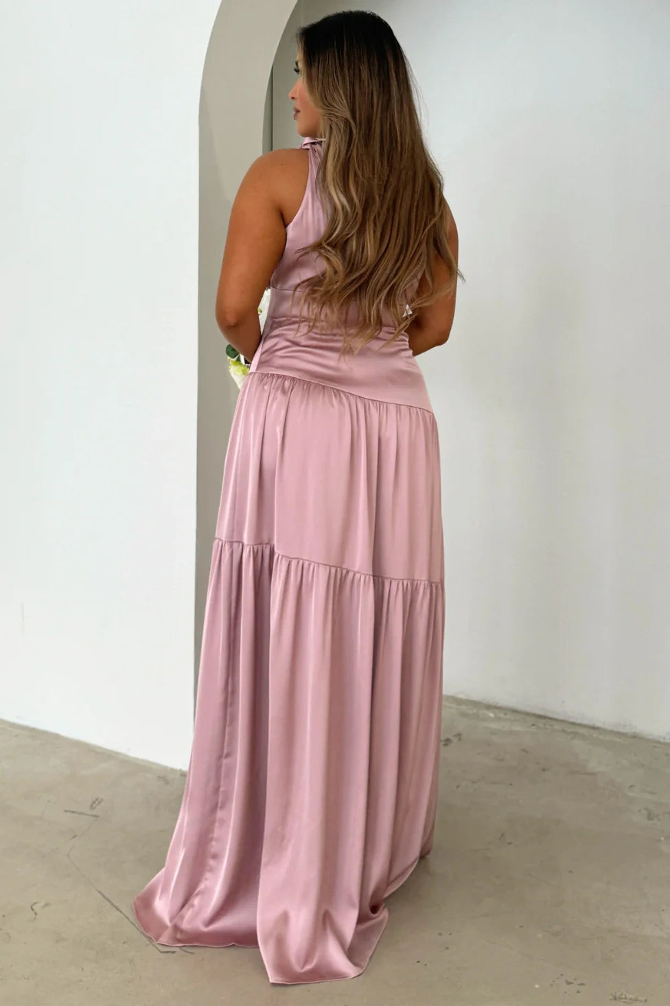 Satin A-Line One Shoulder Sleeveless Long Bridesmaid Dress