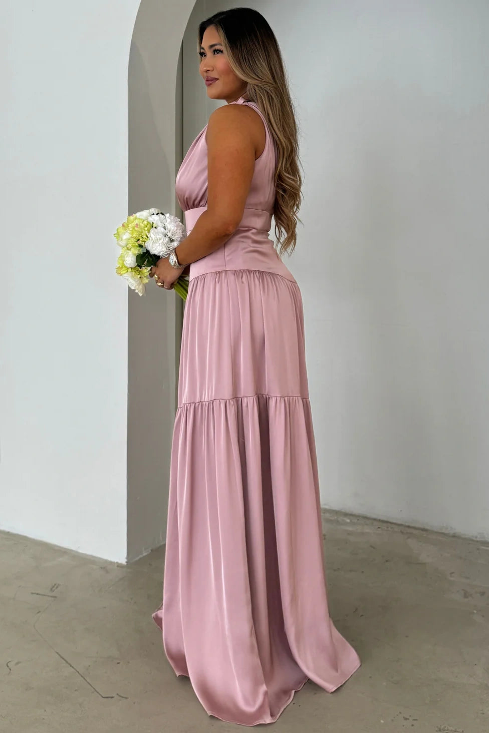 Satin A-Line One Shoulder Sleeveless Long Bridesmaid Dress