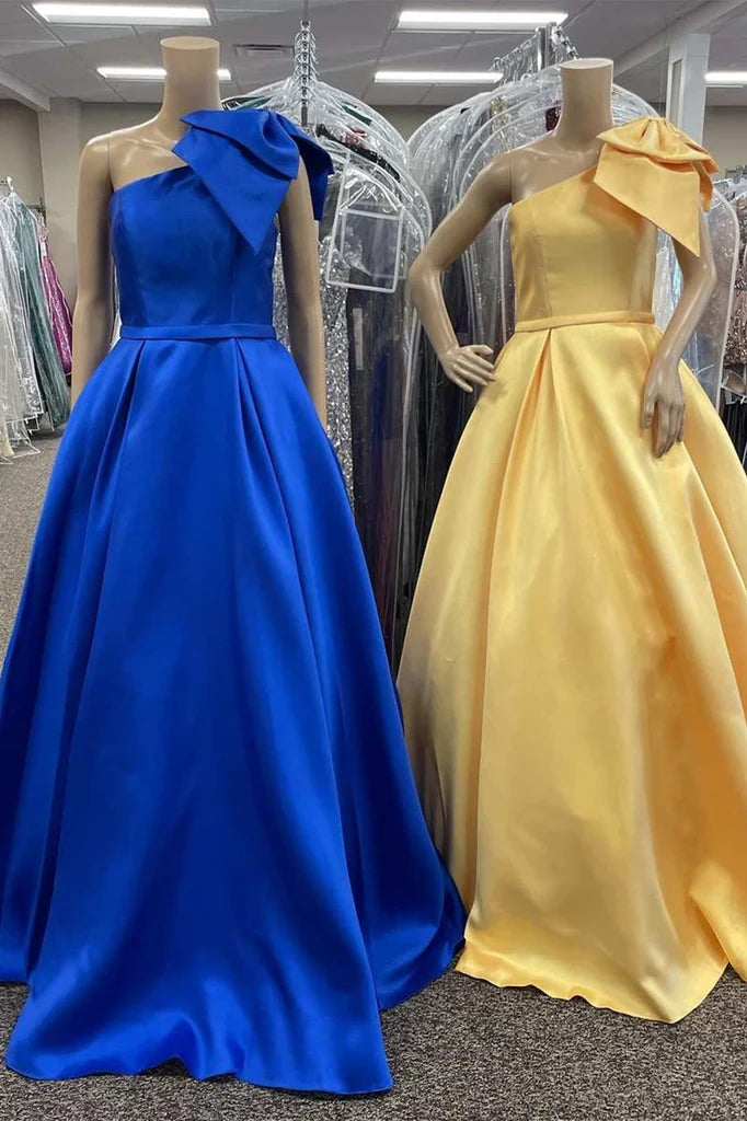 Satin A-Line One Shoulder Sleeveless Party Prom Dress