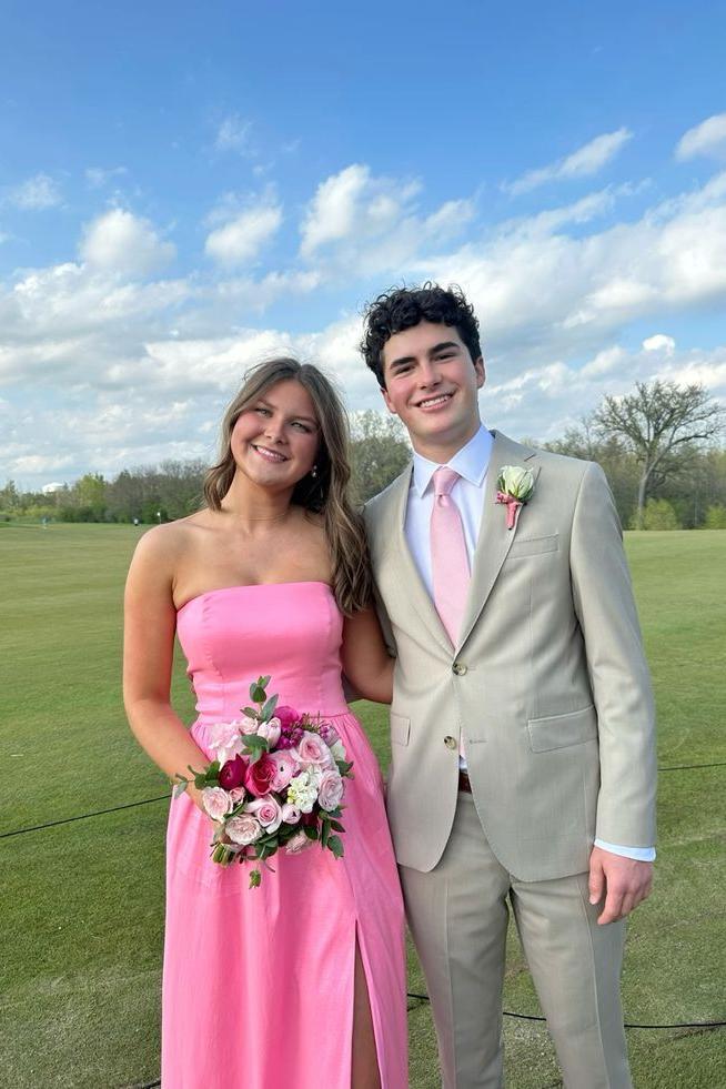 Satin A-Line Strapless Empire With Slit Bridesmaid Dress