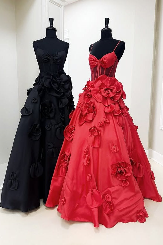 Satin A-Line Sweetheart Empire Floral Prom Dress