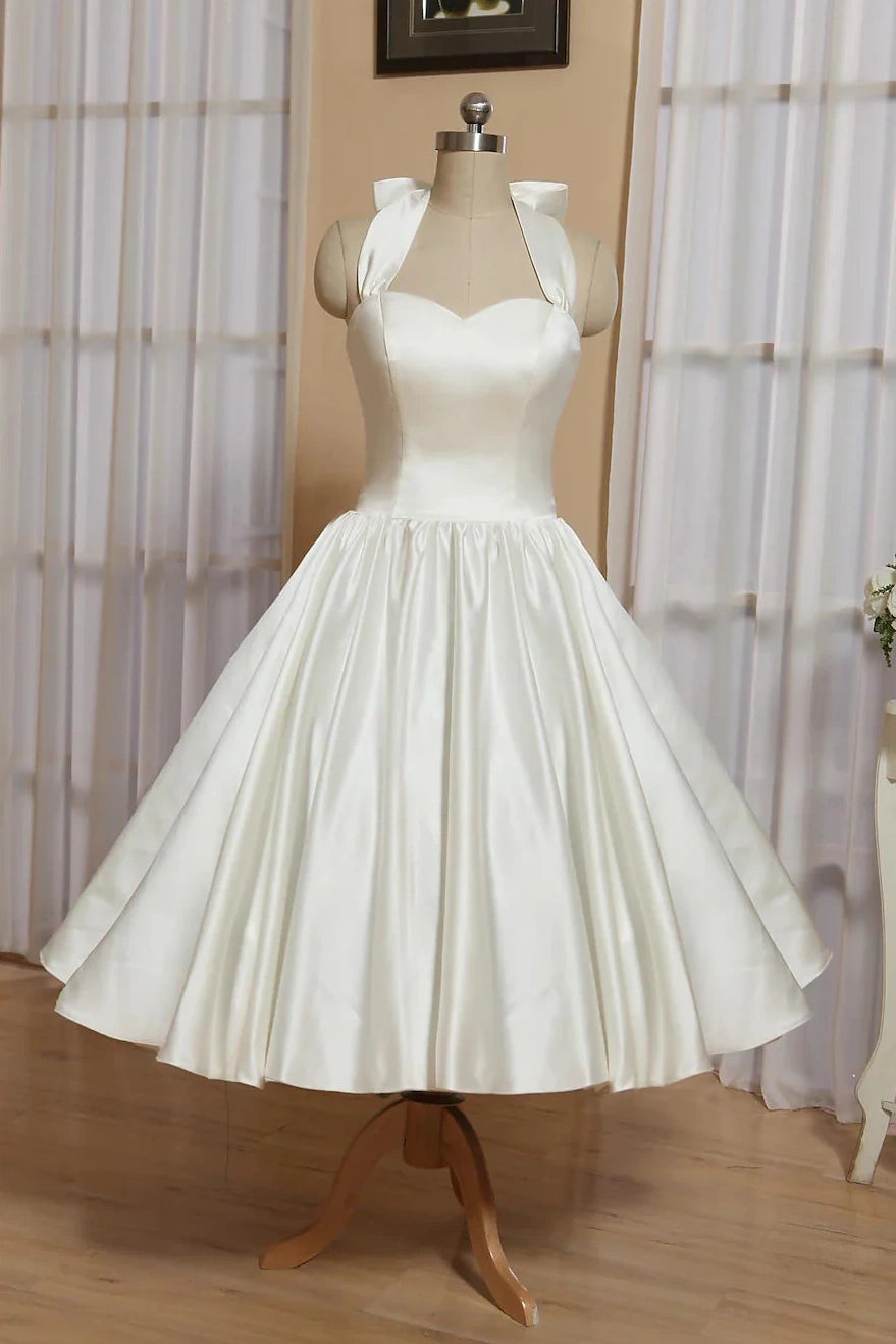 Satin A-Line Sweetheart Empire Summer Short Wedding Dress