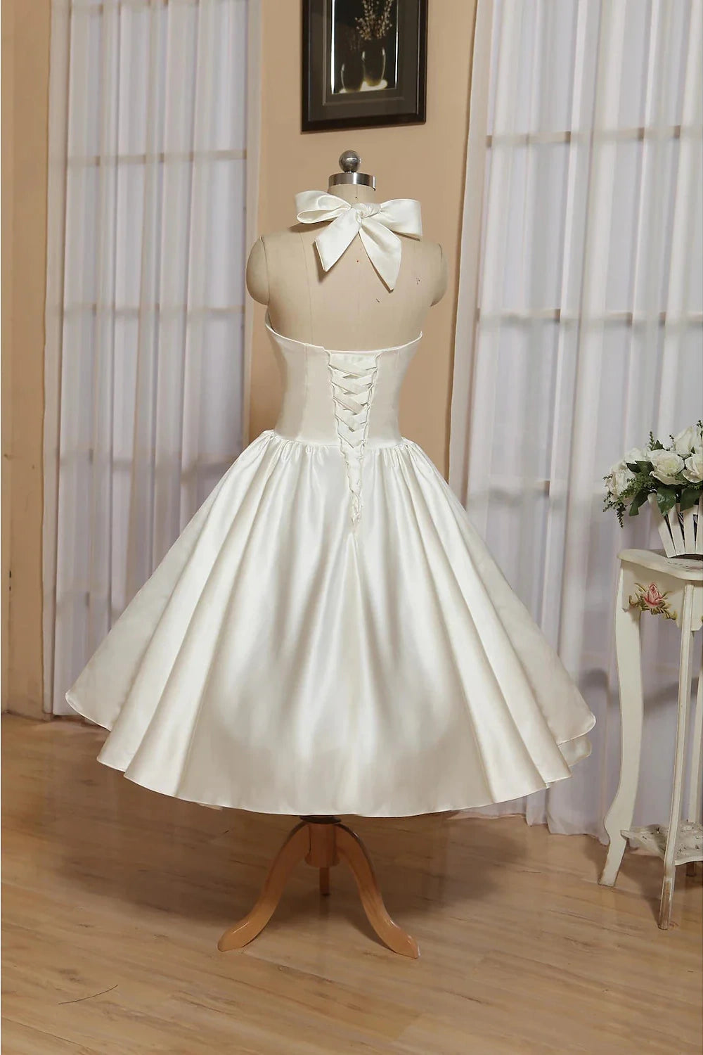 Satin A-Line Sweetheart Empire Summer Short Wedding Dress
