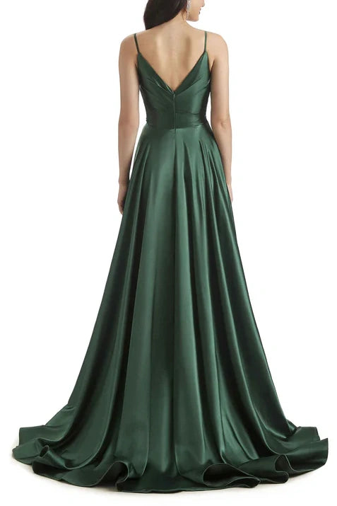 Satin A-Line V-Neck Spaghetti Straps Bridesmaid Dress