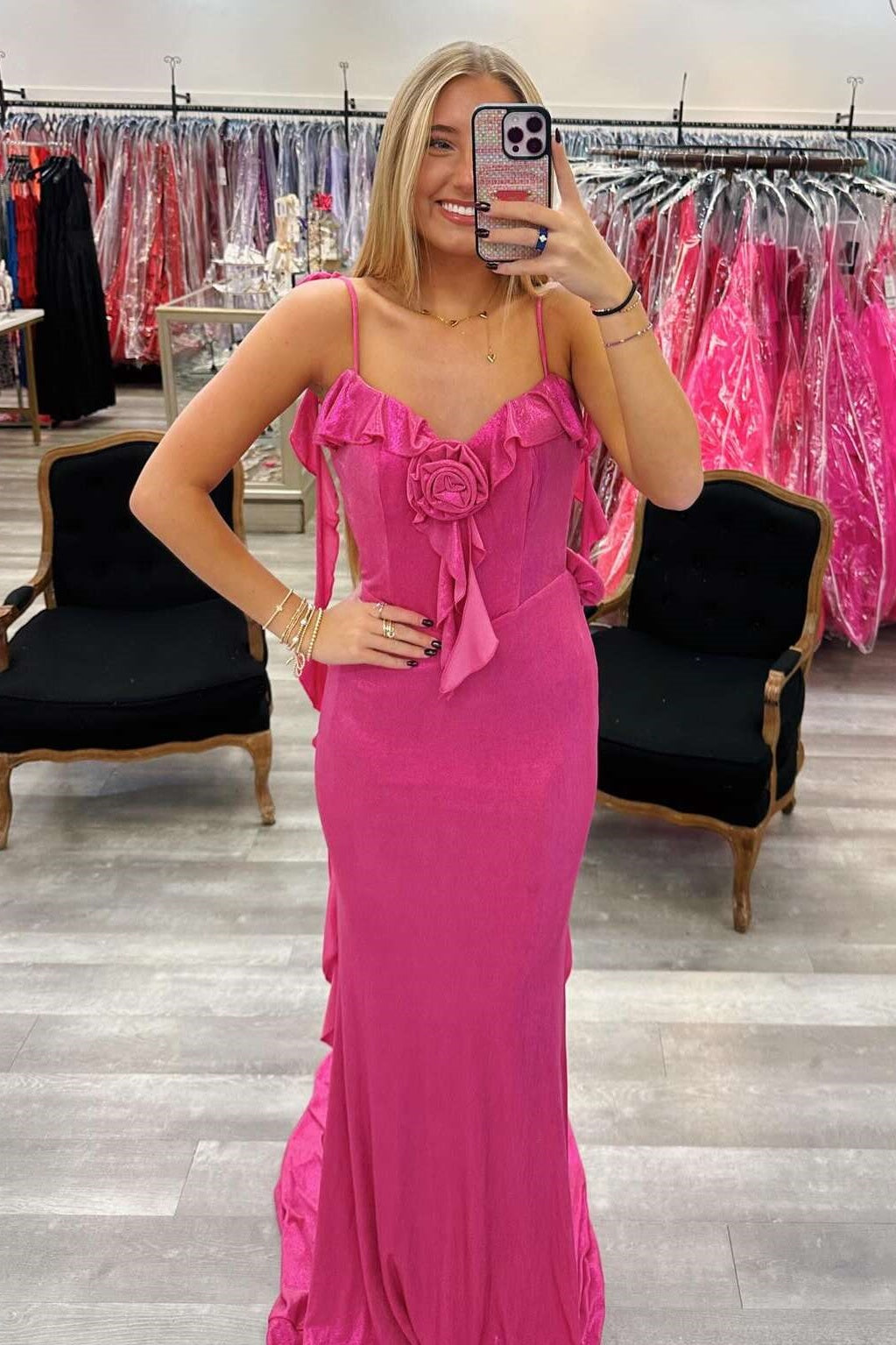 Satin Fitted Sweetheart Open Back Floral Party Prom Dress With Train