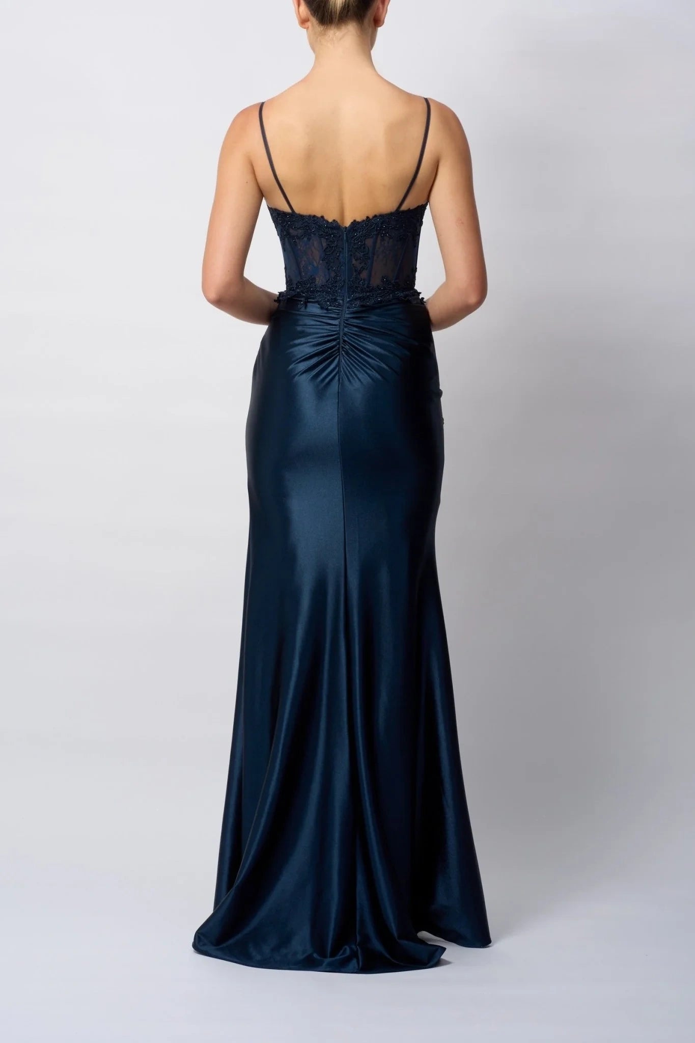 Satin Mermaid Spaghetti Straps Appliques Party Prom Dress