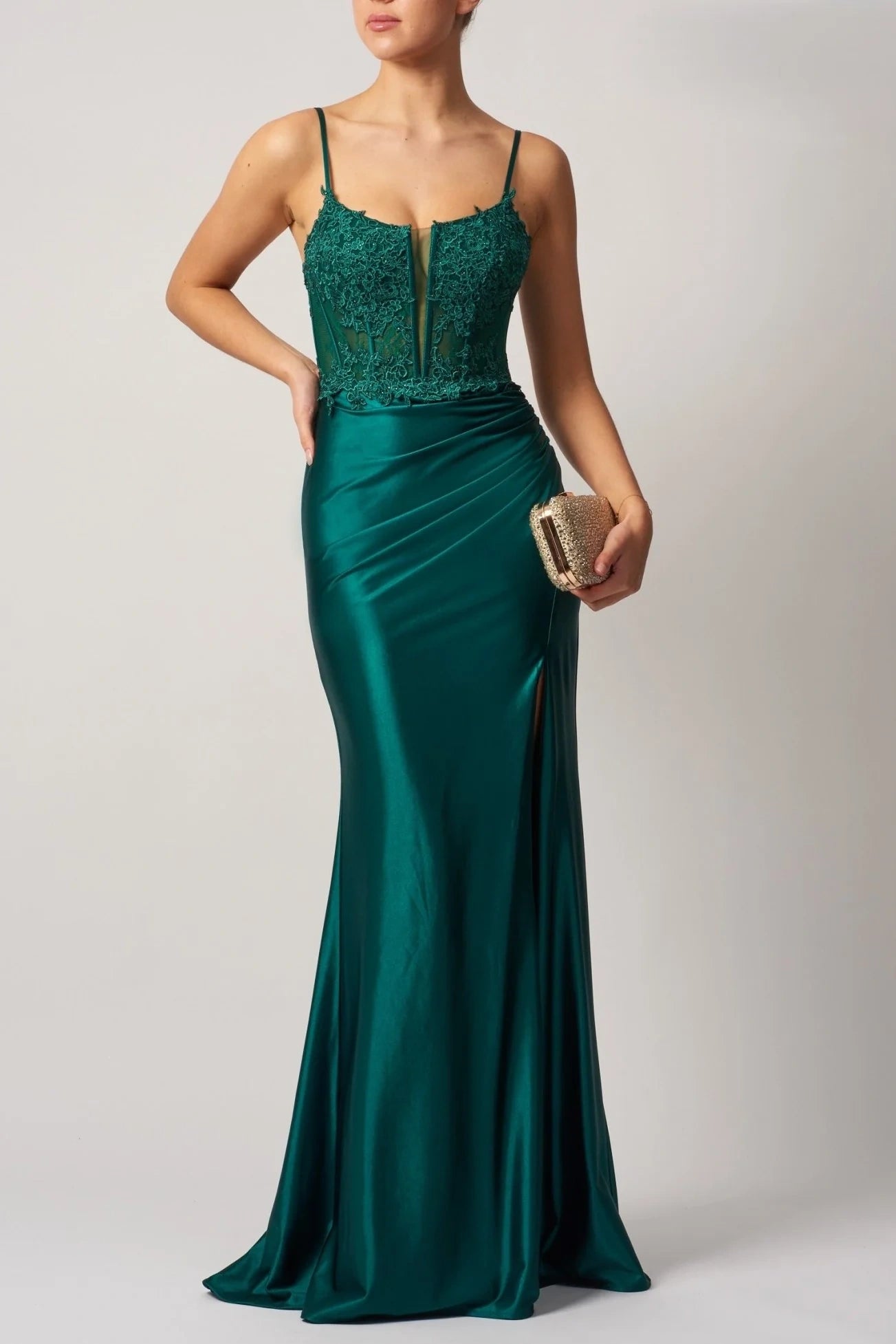 Satin Mermaid Spaghetti Straps Appliques Party Prom Dress