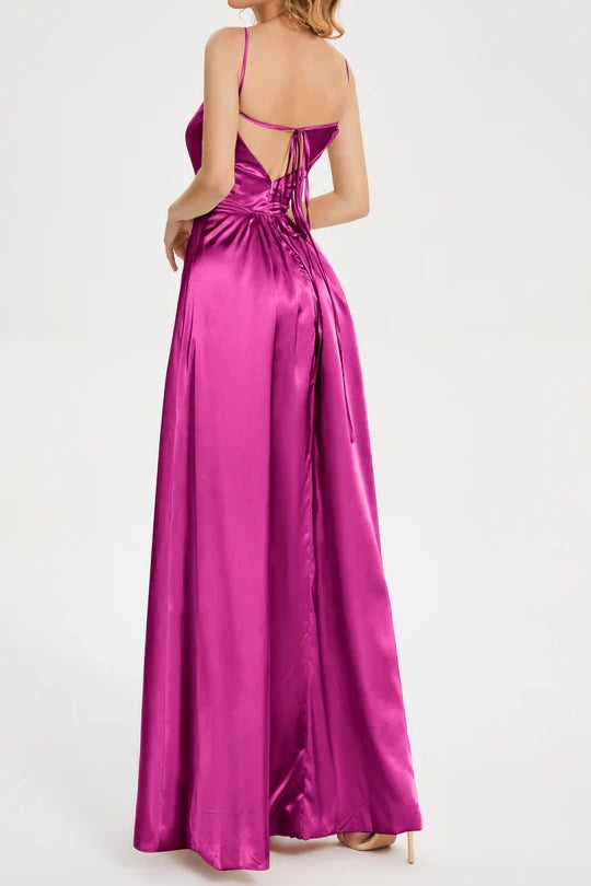 Scoop Spaghetti Straps Satin A-Line Bridesmaid Dress