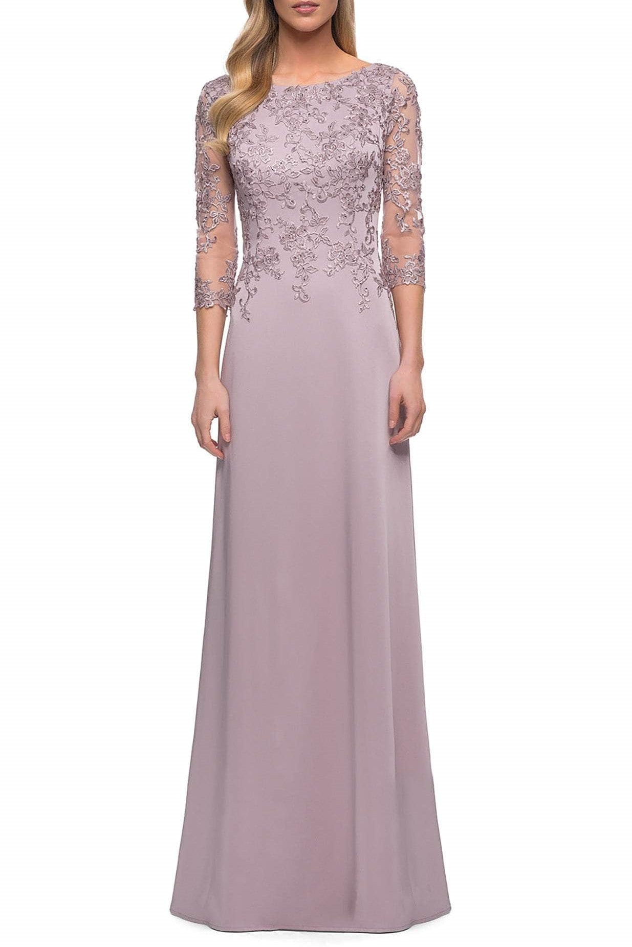Scoop Three Quarter Sleeves Lace Appliques Mother Of Brides Dress
