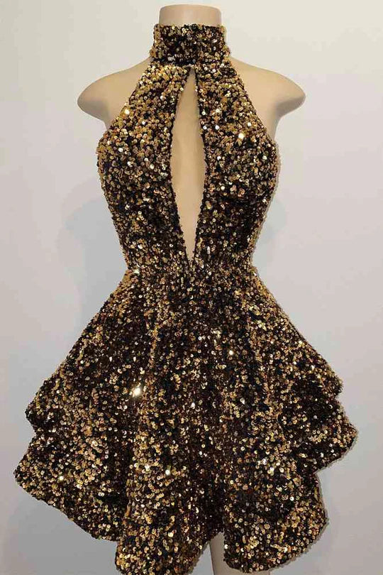 Sexy A-Line High Neck Open Back Sequins Homecoming Dress Movousdress Sexy A-Line High Neck Open Back Sequins Homecoming Dress Movousdress