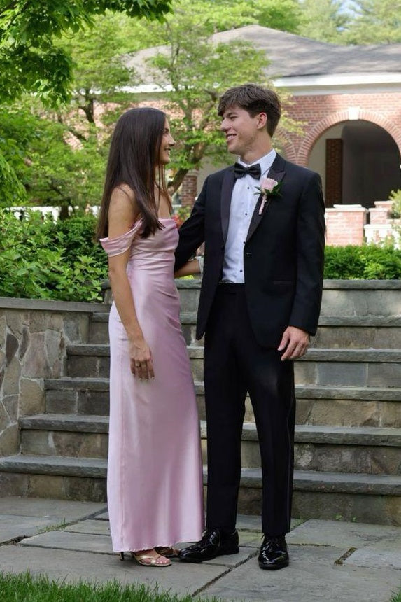 Sheath Off-Shoulder Empire Satin Long Party Prom Dress