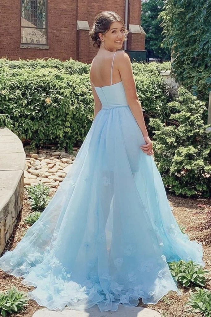 Sheer Spaghetti Straps A-Line Ruffled Party Prom Dress