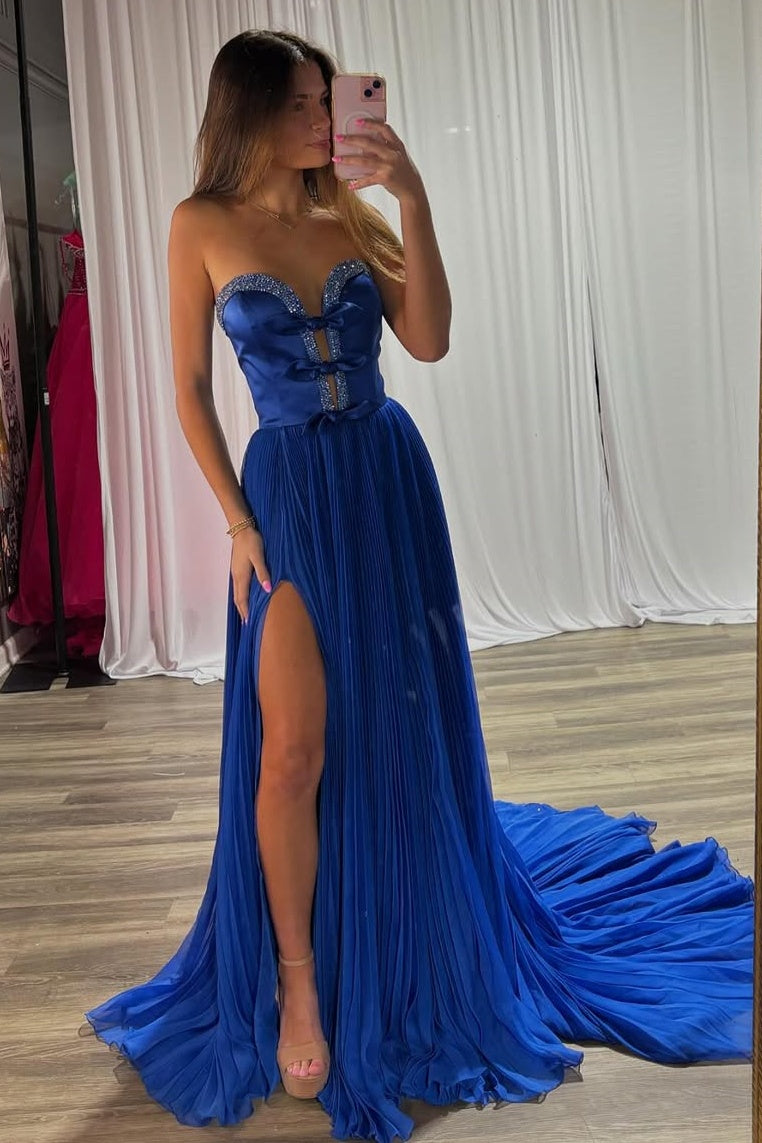 Sheer Sweetheart Strapless Beaded A-Line Empire Party Prom Dress