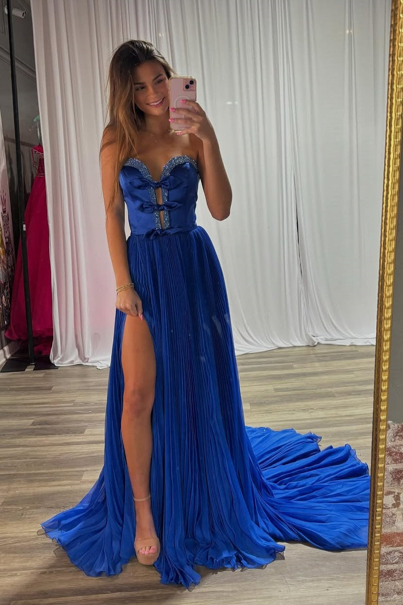 Sheer Sweetheart Strapless Beaded A-Line Empire Party Prom Dress