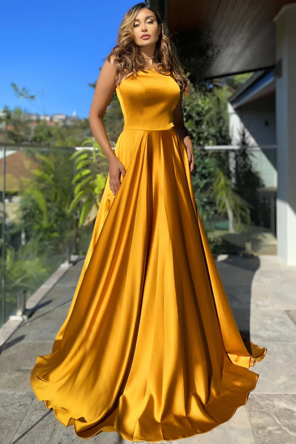 Simple Satin A-Line One Shoulder Sleeveless Bridesmaid Dress