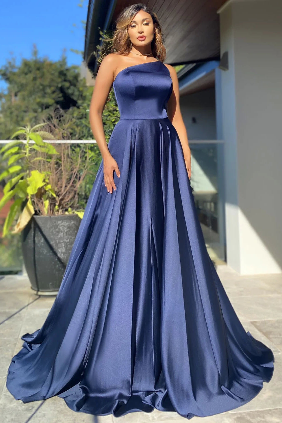 Simple Satin A-Line One Shoulder Sleeveless Bridesmaid Dress