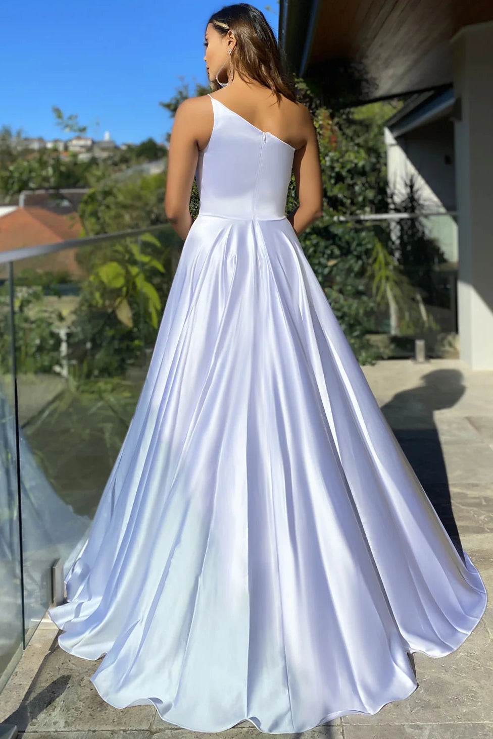 Simple Satin A-Line One Shoulder Sleeveless Bridesmaid Dress
