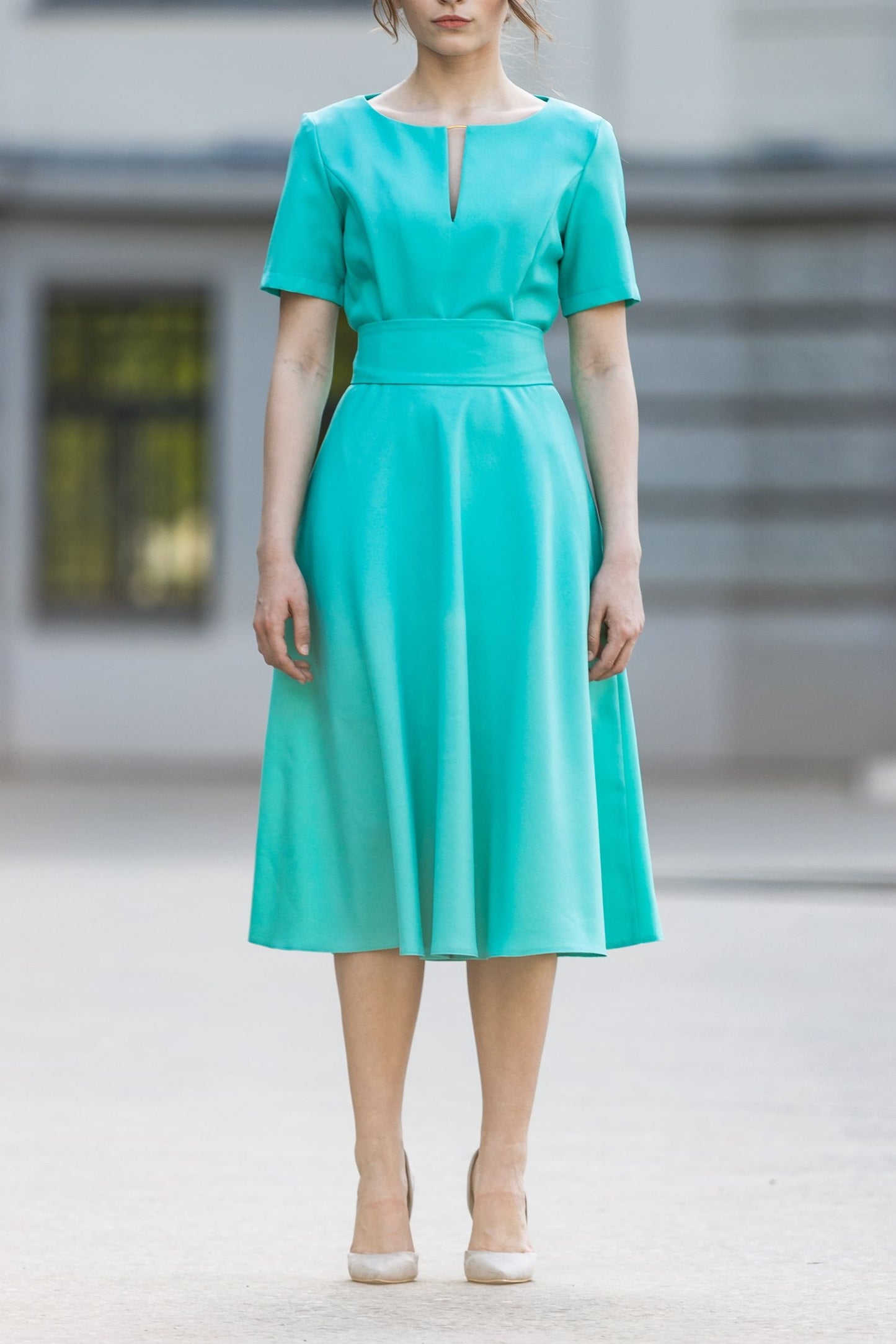 Simple Satin A-Line Scoop Short Sleeves Mother Of Brides Dress
