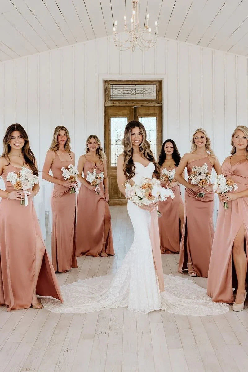 Simple Satin Sleeveless Empire Different Styles Bridesmaid Dress