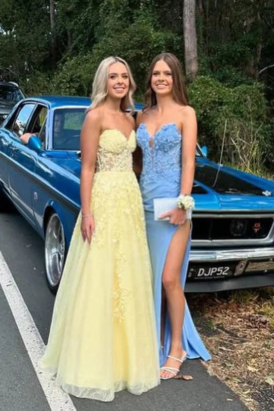 Strapless Red Applique A-Line Long Prom Dress