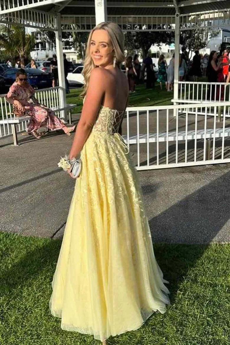 Strapless Red Applique A-Line Long Prom Dress