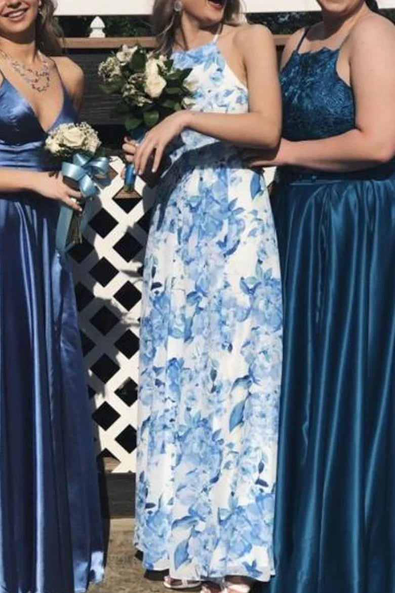 Spaghetti Straps A-Line Empire Floral Party Prom Dress