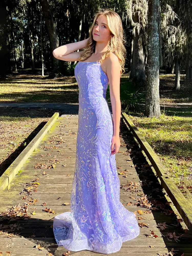 Sparkly Bateau Lace Up Appliques Mermaid Party Prom Dress