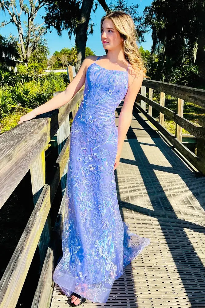Sparkly Bateau Lace Up Appliques Mermaid Party Prom Dress