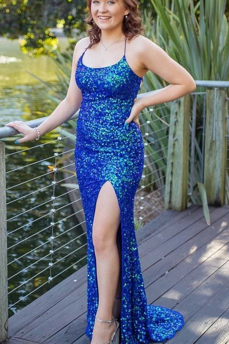 Sparkly Bateau Sleeveless Lace Up Sequins Party Prom Dress