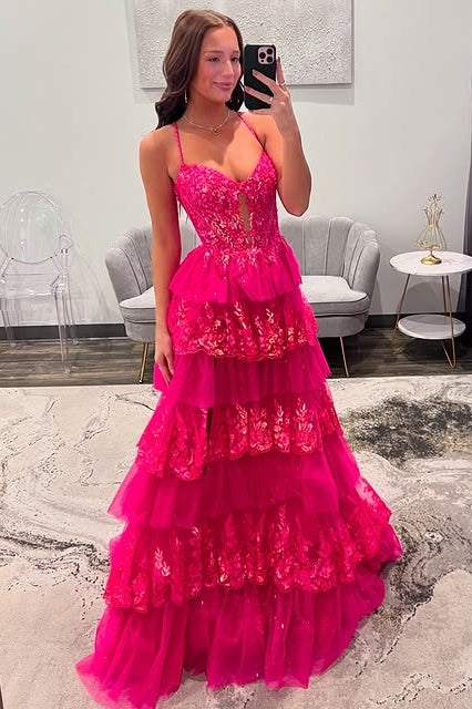Sparkly Lace A-Line Sweetheart Sleeveless Empire Tiered Party Prom Dress