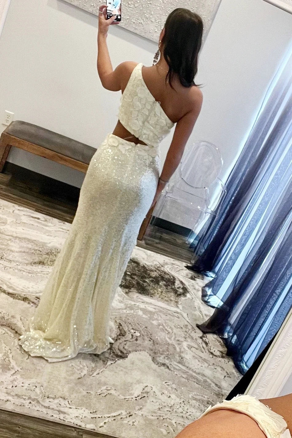 Sparkly One Shoulder Illusion Empire Appliques Party Prom Dress