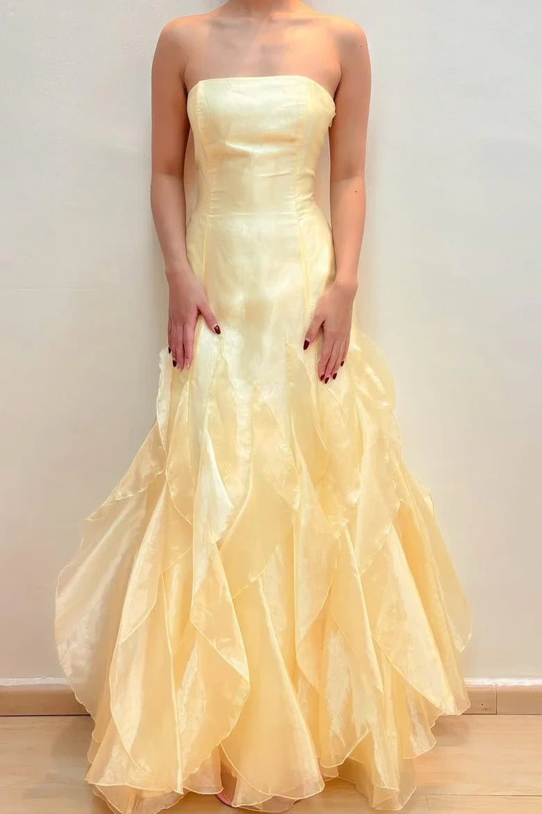 Sparkly Strapless Empire Ruffled Formal Party Prom Dress