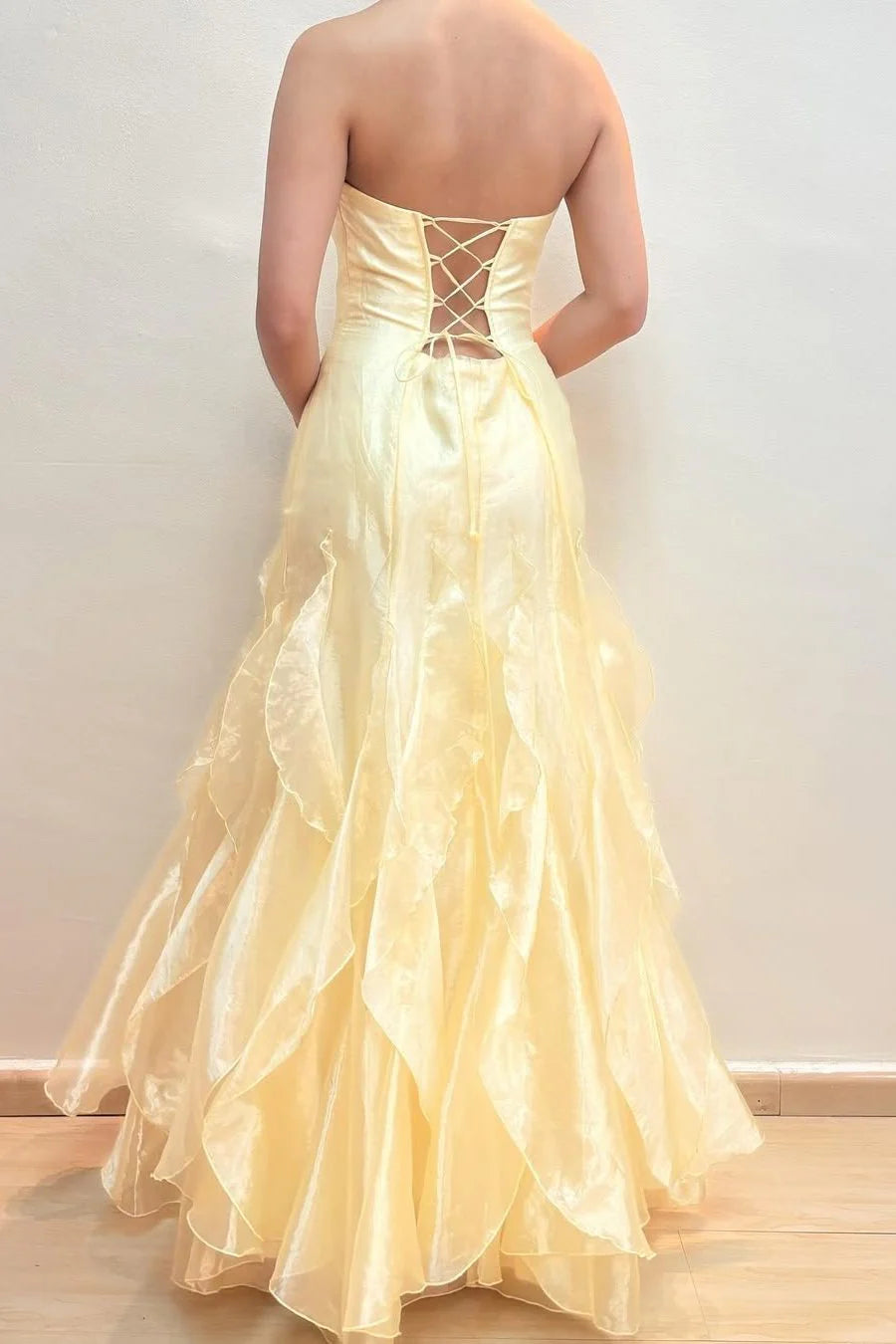 Sparkly Strapless Empire Ruffled Formal Party Prom Dress