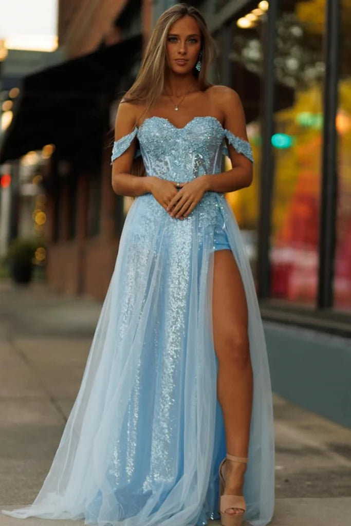 Sparkly Sweetheart Off-Shoulder Empire Appliques Party Prom Dress