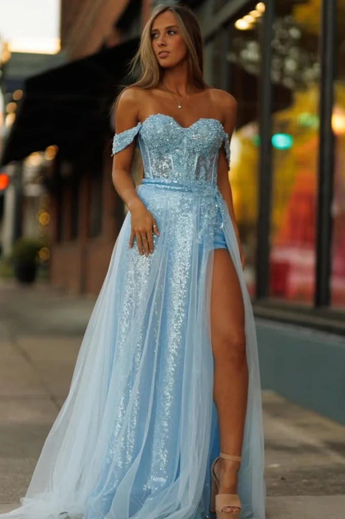 Sparkly Sweetheart Off-Shoulder Empire Appliques Party Prom Dress