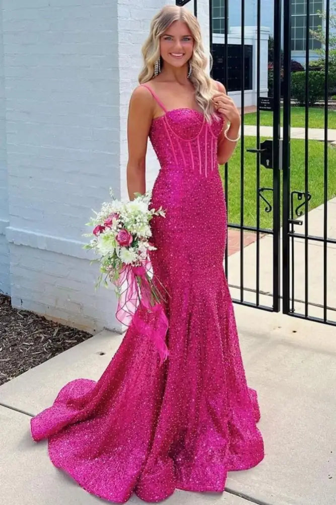 Sparkly Sweetheart Sleeveless Sequins Mermaid Prom Dress