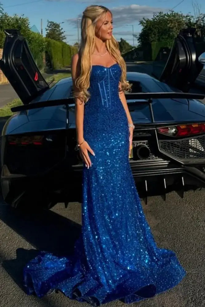 Sparkly Sweetheart Sleeveless Sequins Mermaid Prom Dress